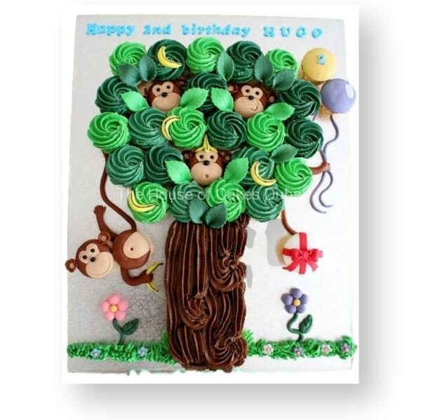 Pull away cupcakes cake tree with monkeys