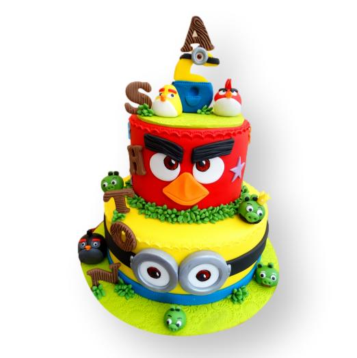 Angry birds and minions cake