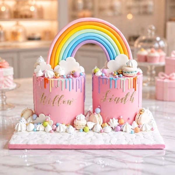 Baby girl twins cake