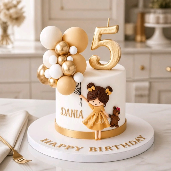 Girl with balloon cake