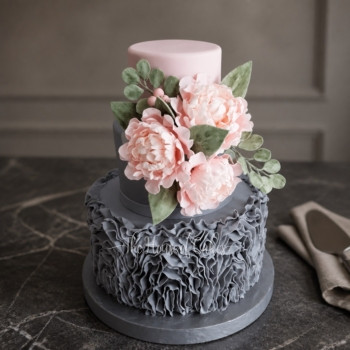 Grey and Pink Wedding Cake in Dubai from The House of Cakes Bakery