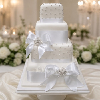 Bright White Wedding Cake in Dubai from The House of Cakes Bakery