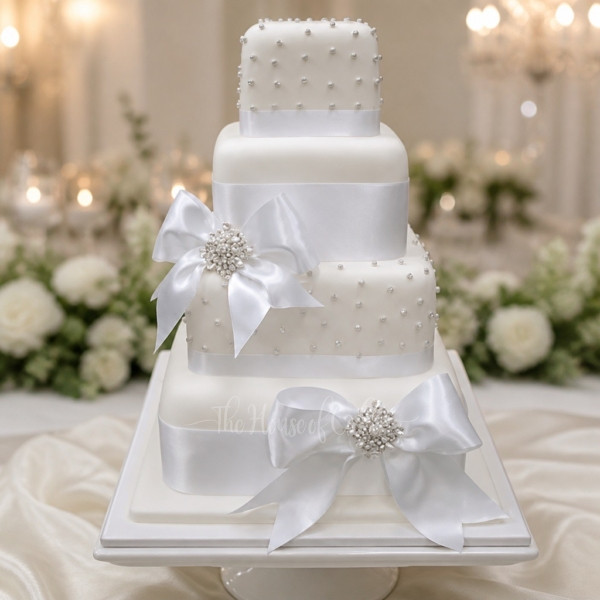 Bright White Wedding Cake in Dubai from The House of Cakes Bakery