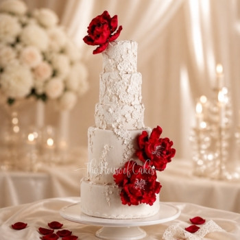 White Cake with Red Flowers in Dubai
