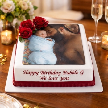 Cake with Photo and Red Roses