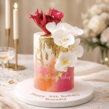 Trendy Cake with orchids and pink sail