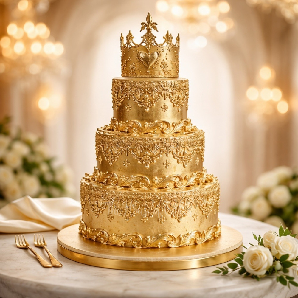 Stunning Gold Cake with Crown for Girls' Birthdays