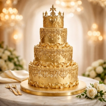 Gold Cake with Crown in Dubai