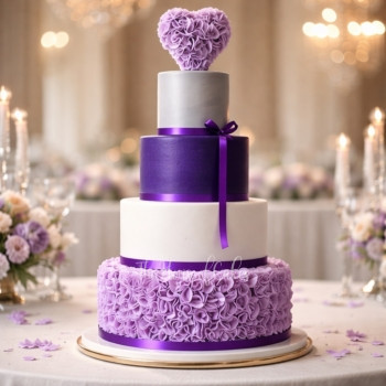 Wedding Cake Karen – Elegant 4-Tier Purple & White Wedding Cake