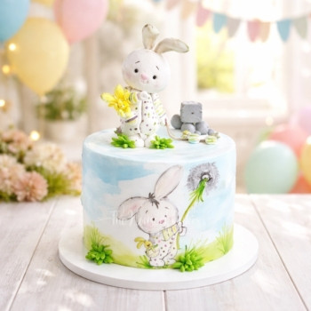 1st Birthday cake with Bunny Rabbits
