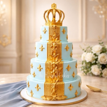 Light Blue & Gold Fleur de Lis Crown Cake in Dubai
