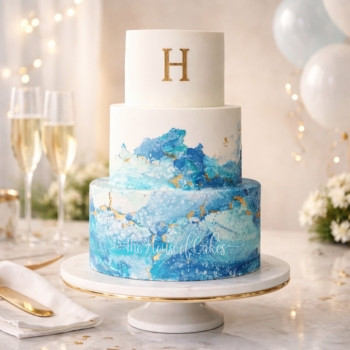 Blue Marble & Gold Luxury Cake in Dubai