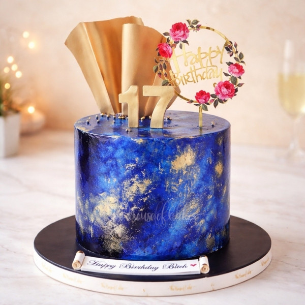 Blue and Gold Cake in Dubai from The House of Cakes Bakery