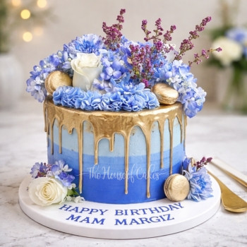 Blue Cake with Gold Dripping