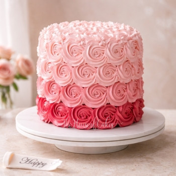 Pink Ombre Cream Swirls Cake in Dubai