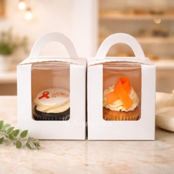 Corporate cupcake in individual white box