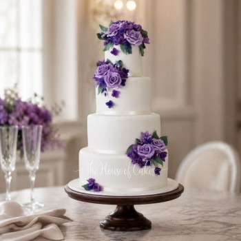 Wedding Cake with Lavender and Purple Roses
