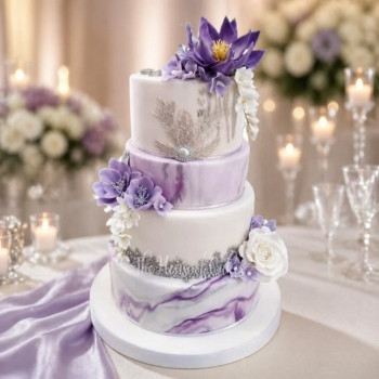 Wedding Cake in White and Purple