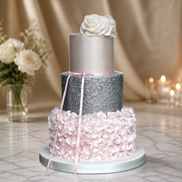 Blush and Silver Cake in Dubai