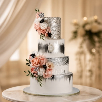 Silver Glitter and Roses Cake