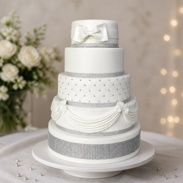 White and Silver Wedding Cake