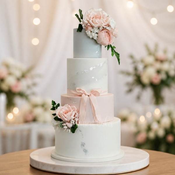 Pretty Marble Blue and Silver Cake
