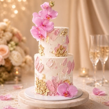 Modern Trendy White & Gold Wedding or Birthday Cake
