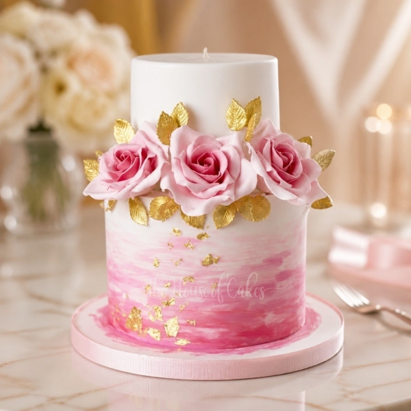 Pretty Pink Gold and White Cake