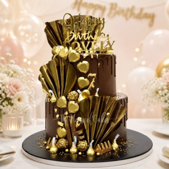 Chocolate Fantasy Cake with Gold and Pink Gold Accents in Dubai from The House of Cakes Bakery
