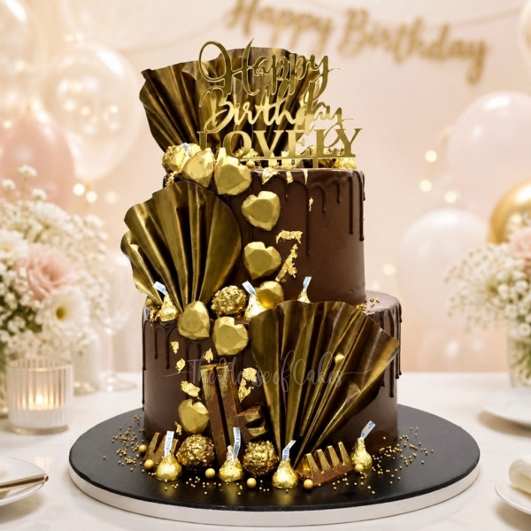 Chocolate Fantasy Cake with Gold and Pink Gold Accents in Dubai from The House of Cakes Bakery