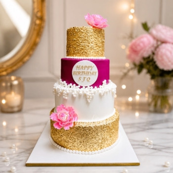 Gold Sequins Pink and White Cake in Dubai