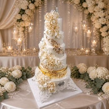 White and Gold Cake in Dubai