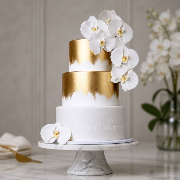 White and Gold Cake in Dubai