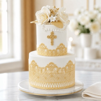 White and Gold Christening Cake