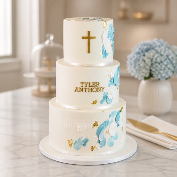 White and Gold Cross Cake in Dubai