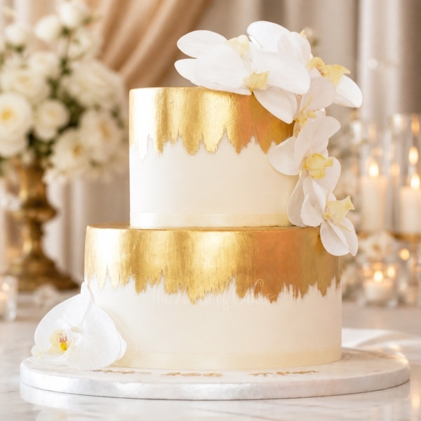 Gold and White Cake in Dubai