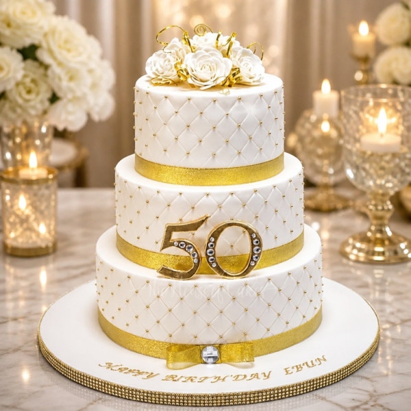 Gold and White Cake in Dubai