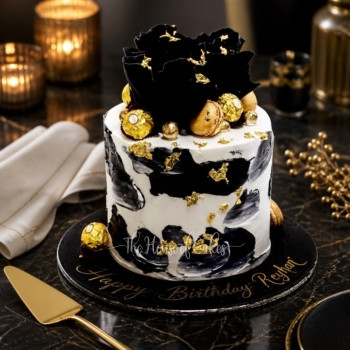 Black White and Gold Trending Design Cake