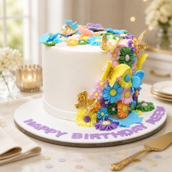 Flowers and Butterflies Cake