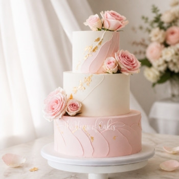 White and Pink Roses Cake