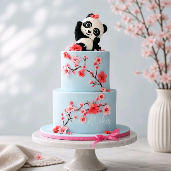 Panda and cherry blossoms cake
