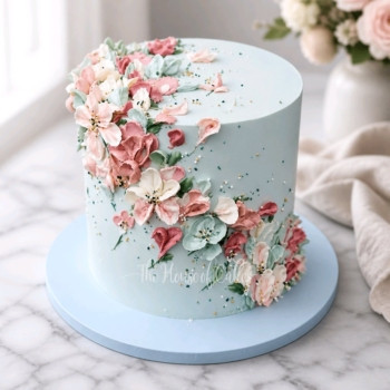 Pretty pink and blue cake