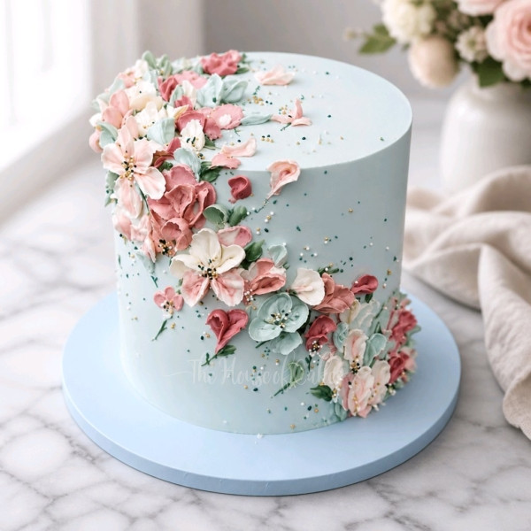 Pretty pink and blue cake