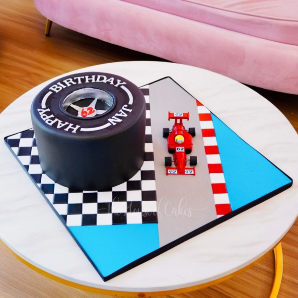 Racing Car and Tire Cake