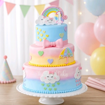 Rainbows and clouds cake