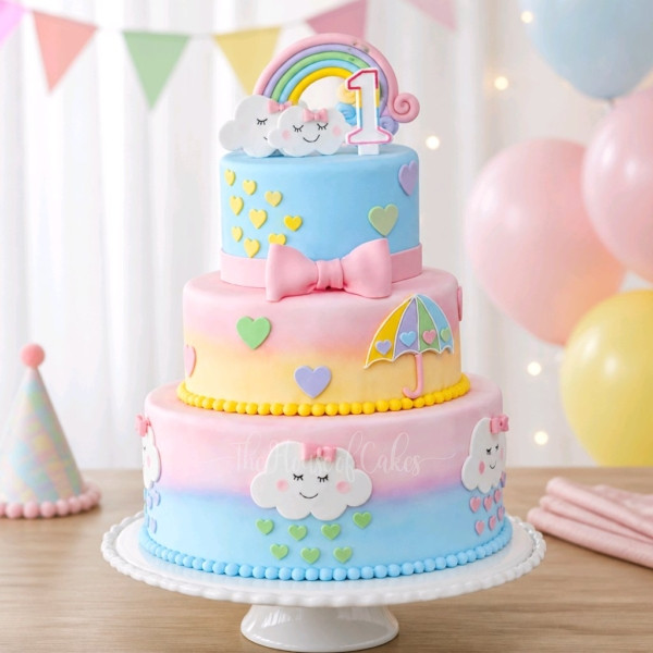 Rainbows and clouds cake