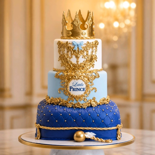 Royal blue and gold cake
