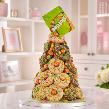 Skittle doughnut tower