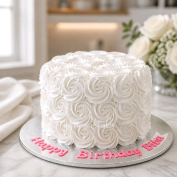 White rosettes cake with cream