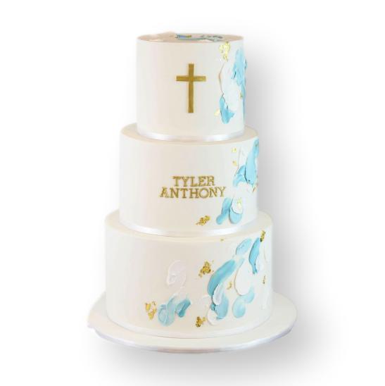 White and gold cross cake